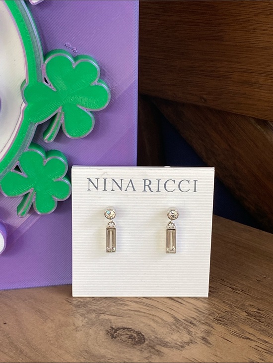 Nina Ricci Jewelry - Nina Ricci Silver Clear Baguette Drop Earrings